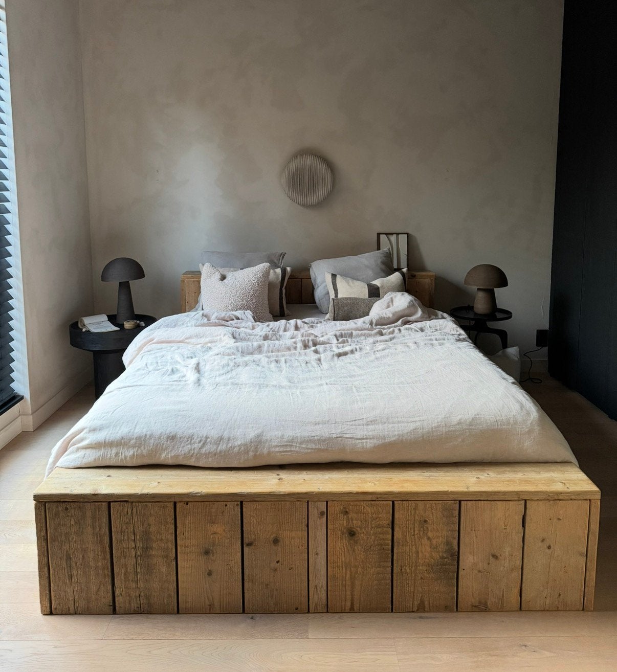 Stoer steigerhouten bed incl. 2 lattenbodems, Ophalen, Verstelbaar, Steigerhout, Tweepersoons