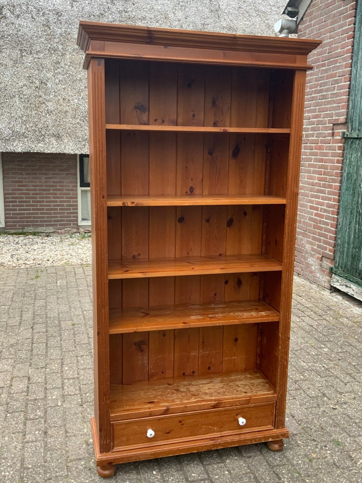Landelijke grenen open kast boekenkast, keeplatten 194,5x100, Antiek en Kunst, Antiek | Meubels | Kasten, Ophalen