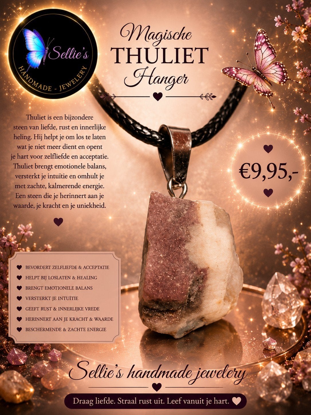 🦋 Sellie's handmade jewelery 🦋, Nieuw, Ophalen of Verzenden, Steen of Mineraal, Roze