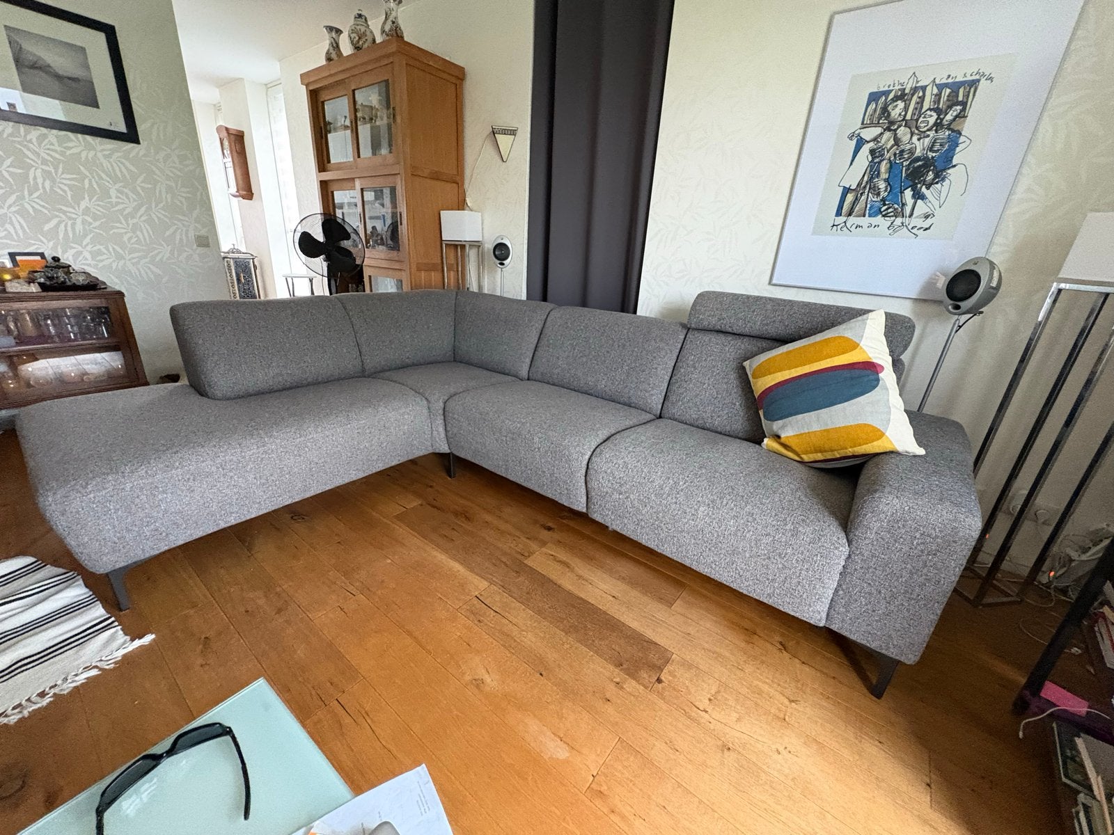 Grijze hoekbank Zeeland met relaxfunctie - zeer goede staat, Huis en Inrichting, Ophalen, 250 tot 300 cm, 100 tot 125 cm, Hoekbank