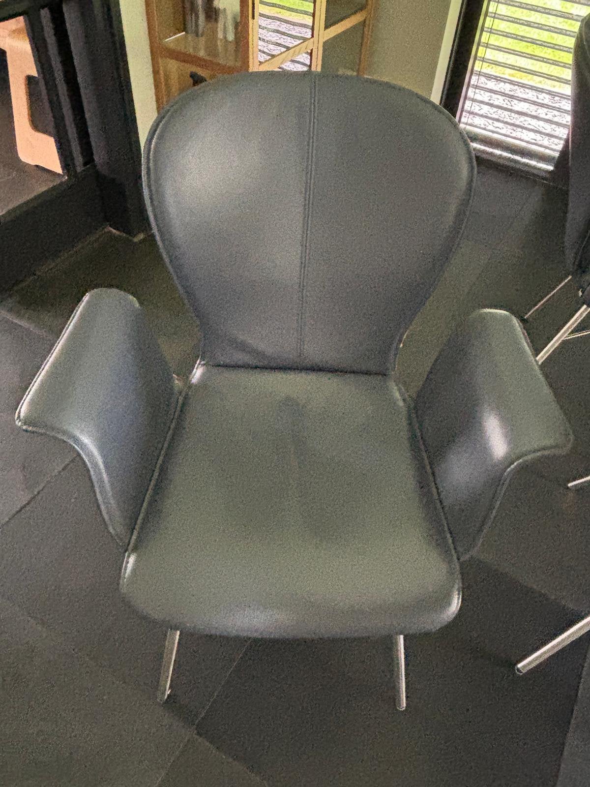 Bert Plantagie stoelen, donkerblauw leer, chromen poten, Ophalen, Gebruikt, Blauw, Leer