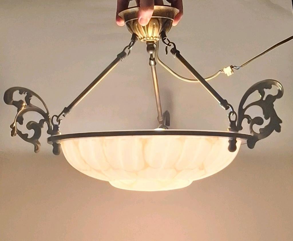 Vintage Messing Herda Hanglamp, Ophalen of Verzenden, Glas
