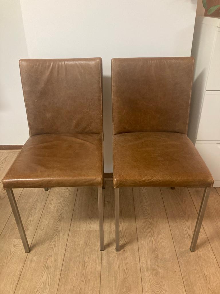 Twee mooie leren eetkamerstoelen - Bruin, Ophalen, Gebruikt, Twee, Bruin
