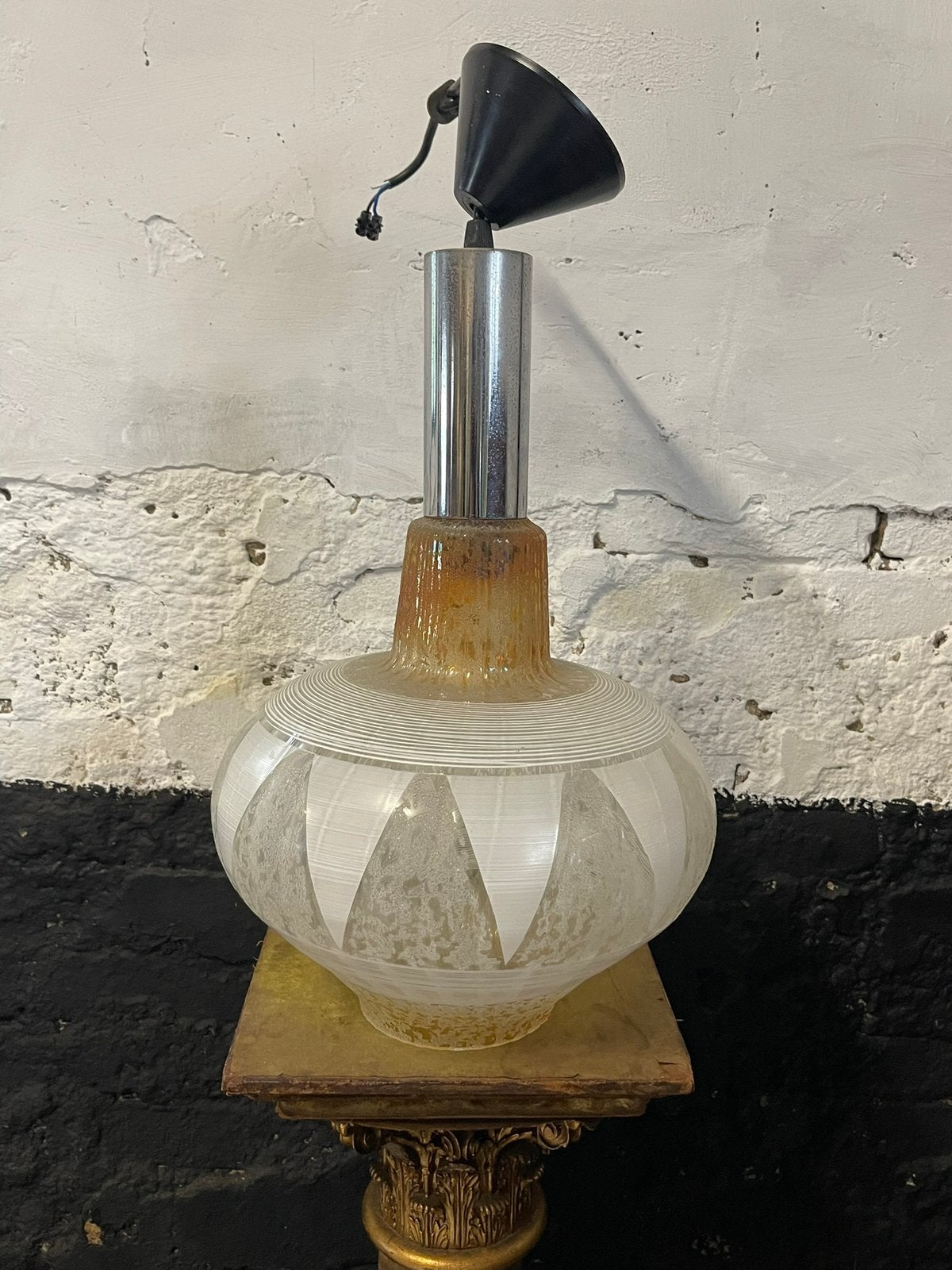 Vintage mid century hanglamp Leuchten Mazzega glas chroom, Ophalen