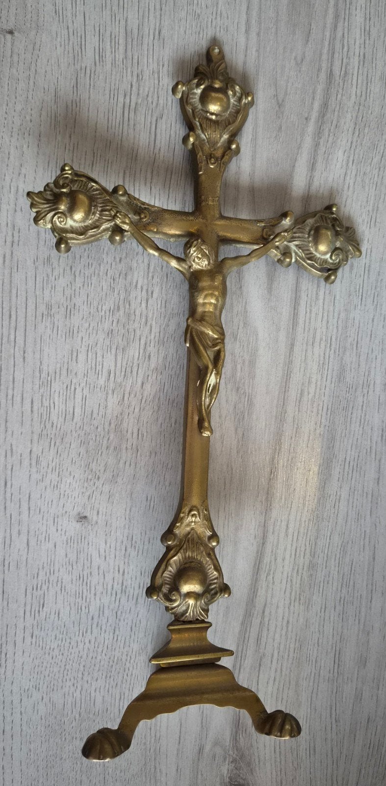 Antiek Messing Altaarkruis/Crucifix Sierlijke Neobarok stijl, Antiek en Kunst, Ophalen of Verzenden
