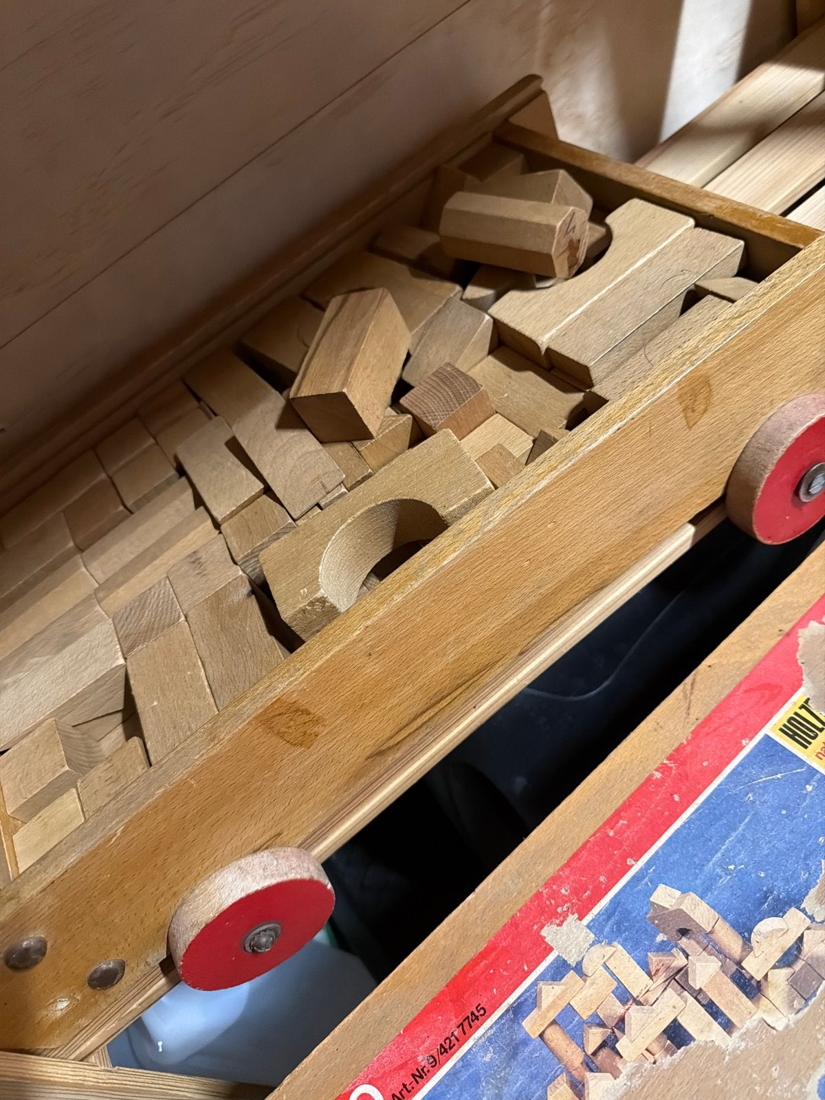 Vintage Siso Houten Bouwblokken in Houten Kar, Ophalen of Verzenden, Zo goed als nieuw, Overige merken