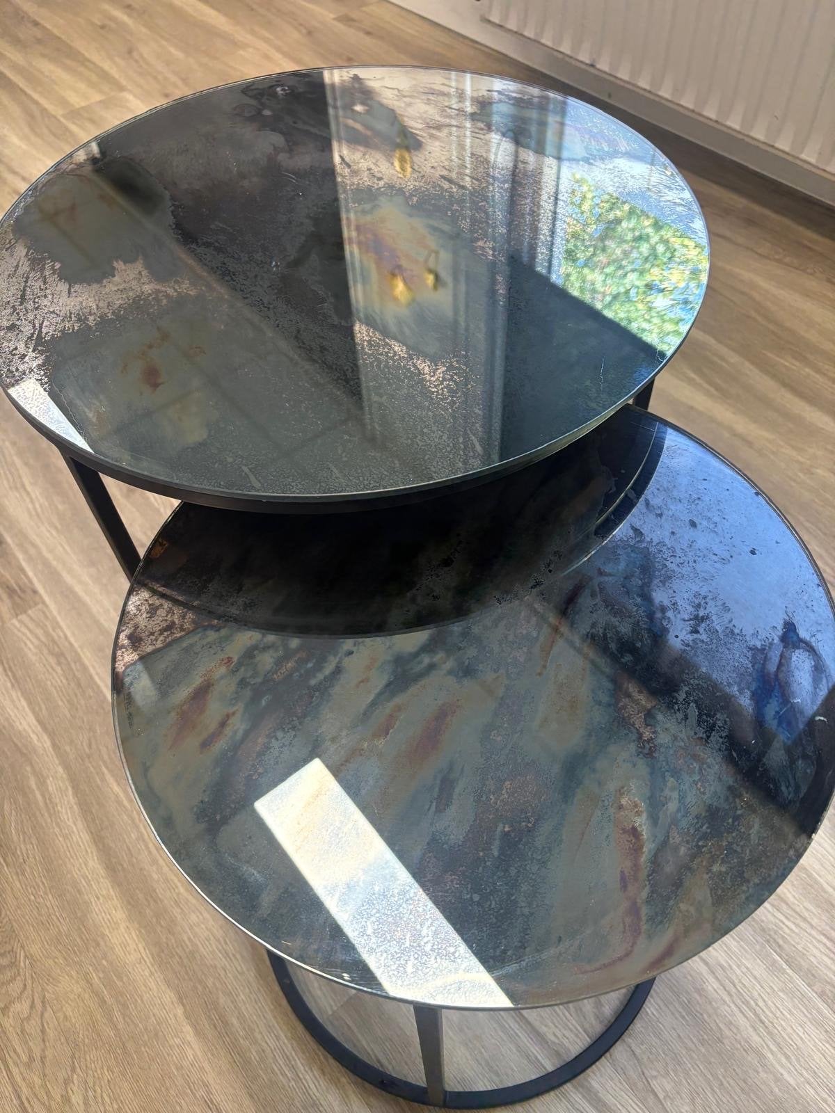Salontafel Zwart - Black & Gold Marble - Wallfield, 50 – 75, Gebruikt, Rond, Metaal