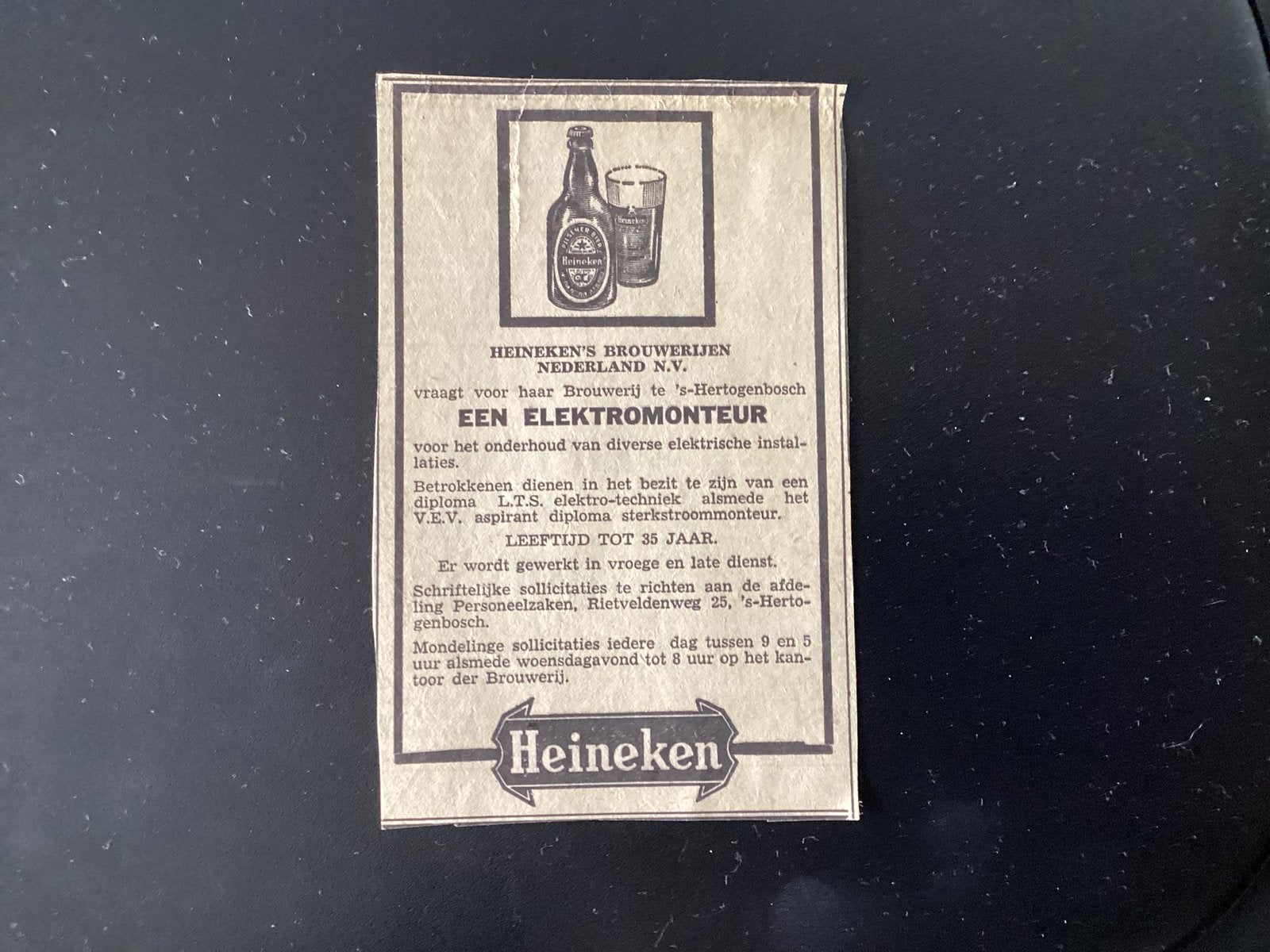 Heineken advertentie, origineel, Verzamelen, Ophalen of Verzenden, Zo goed als nieuw