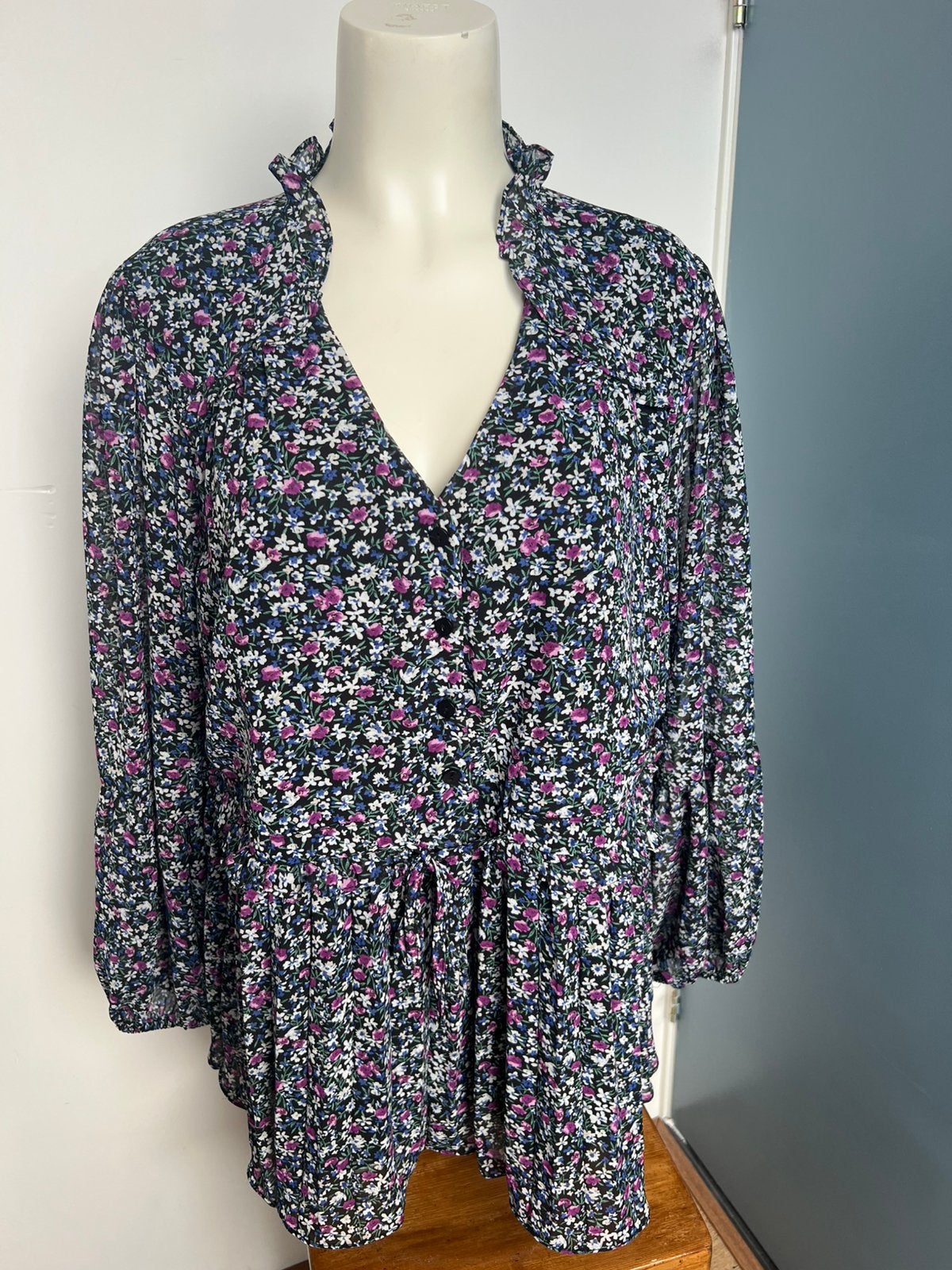 Paprika zwart paars blauw bloemen tuniek 3, Blauw, Maat 46/48 (XL) of groter, Ophalen of Verzenden, Zo goed als nieuw
