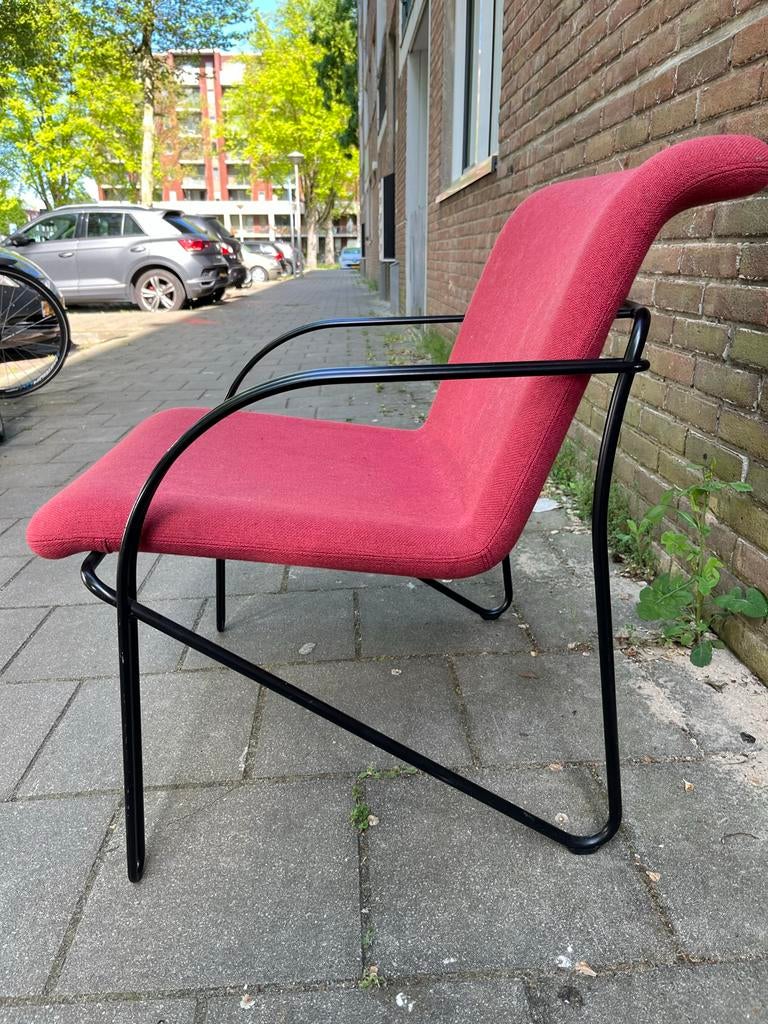 Vintage Postmodern Fauteuil Jaren 80/90 - Zwart Metaal & Roz, Huis en Inrichting, Stoelen, Ophalen of Verzenden, Zo goed als nieuw