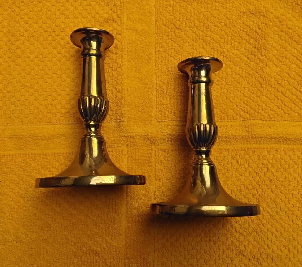 2 vintage koperen kandelaars, ovale voet, made in England, Ophalen, Koper