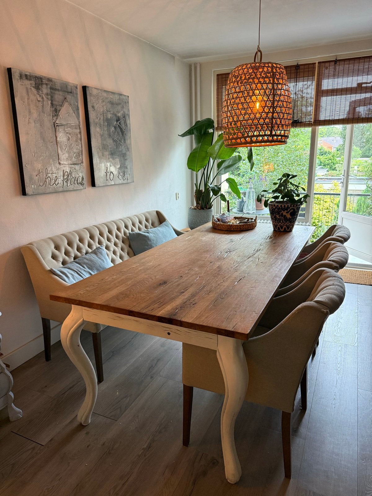 Eiken Eettafel met queen ann poten 220x101, Ophalen, Gebruikt, 100 tot 150 cm, Eikenhout