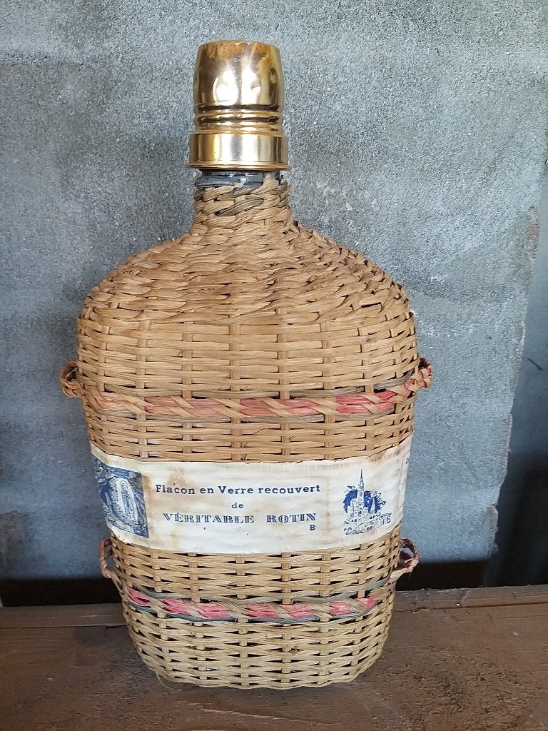vintage rotan  franse drinkfles, Ophalen of Verzenden