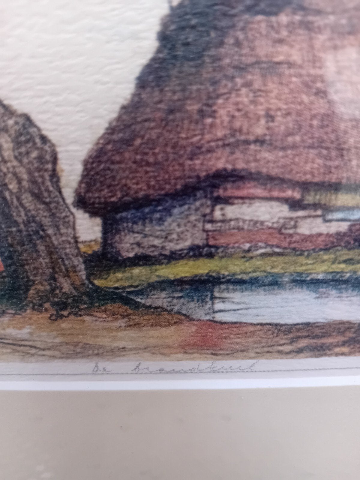 Ingelijste ets van een landschap met huisje en boom, Antiek en Kunst, Ophalen of Verzenden, Gesigneerd, Landschap, 1950 - 1999