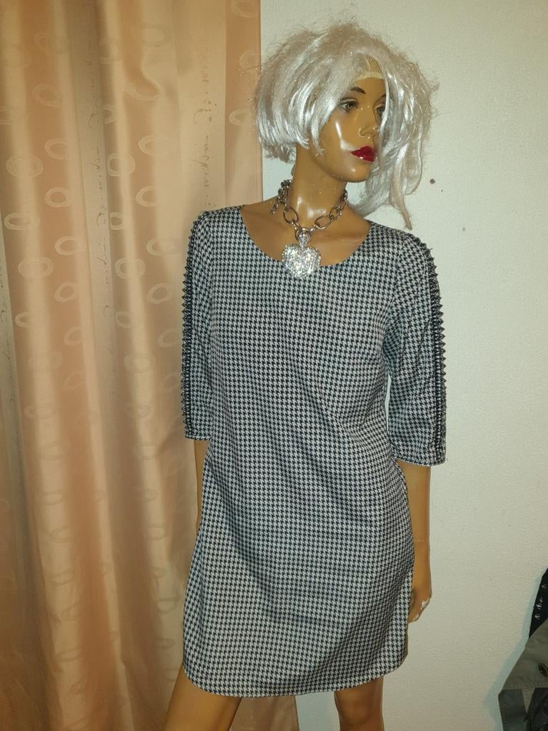 Stijlvolle Zwart-Witte Houndstooth Patroon maison Scotch M, Maat 38/40 (M), Zwart, Zo goed als nieuw, Boven de knie