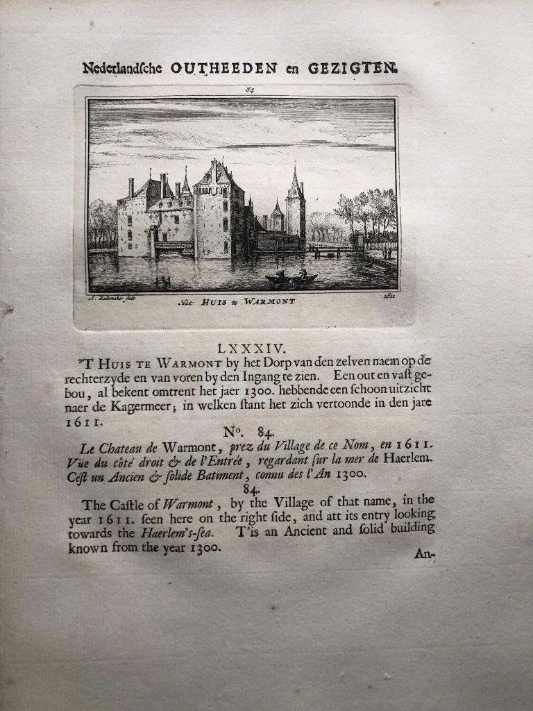084 / Warmond het Huis Kopergravure 1731, Antiek en Kunst, Kunst | Etsen en Gravures, Ophalen of Verzenden