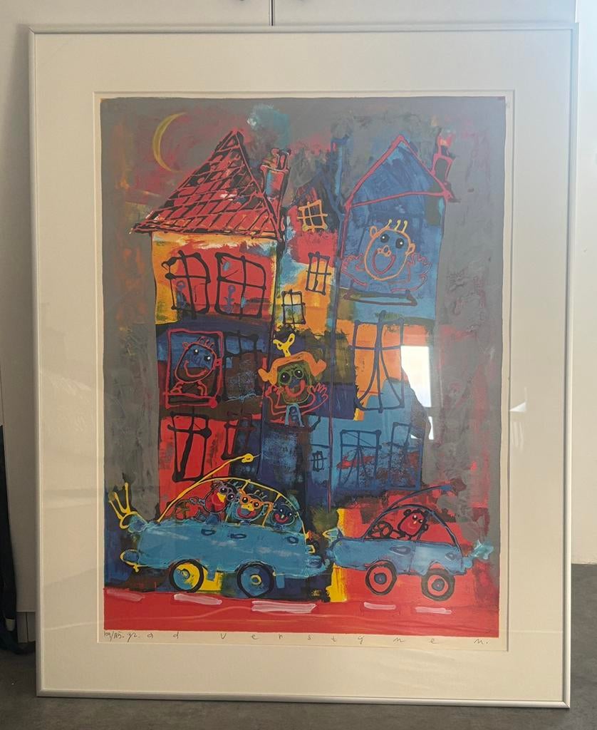 Ad Verstijnen beschilderde ingelijste zeefdruk, Antiek en Kunst, Ophalen of Verzenden