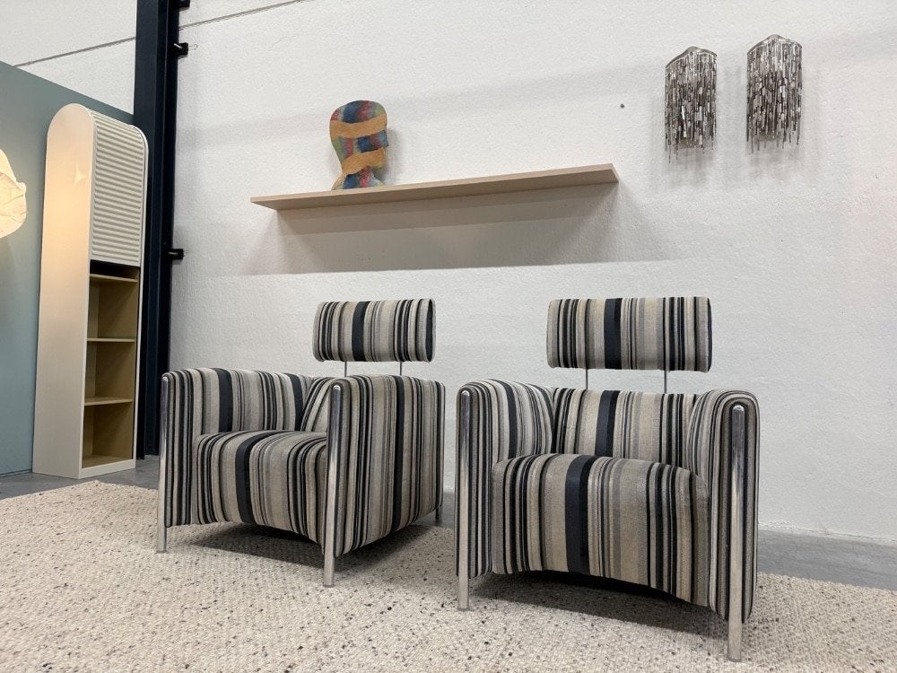 2 Leolux Goncharov Fauteuil Stripe stof Design stoel, Leolux, Info@leolux.nl, 75 tot 100 cm, Ophalen of Verzenden