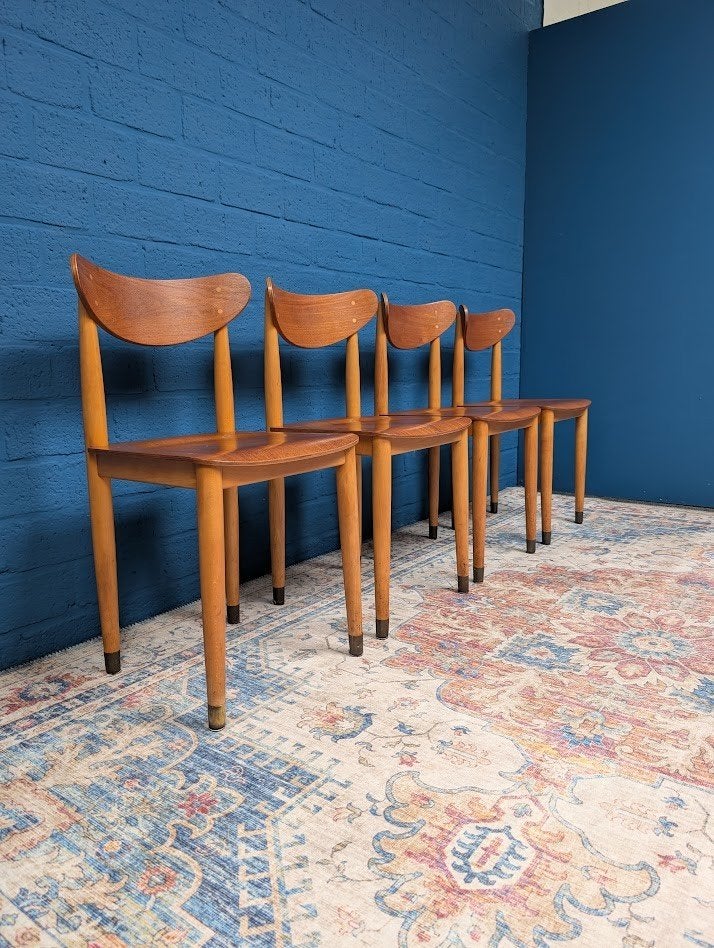 Vintage Deense stoelen, jaren 60, Gebruikt, Bruin, Ophalen of Verzenden, Vier