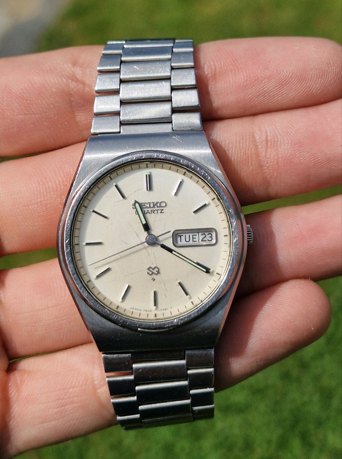 Seiko SQ Quartz Day-Date, Vintage jaren '80, Seiko, Staal, Met bandje, Polshorloge