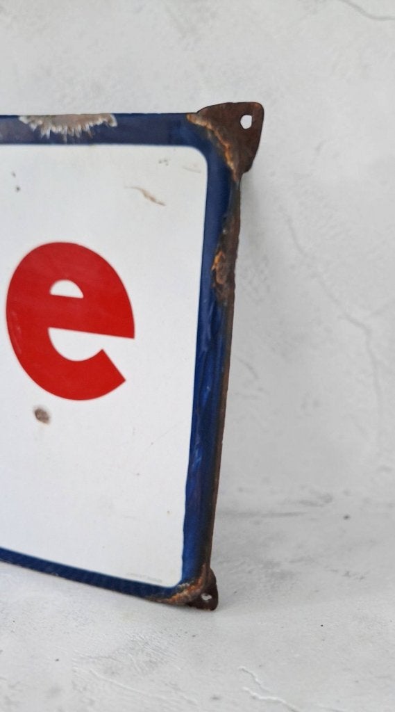 Stoer en antiek emaille reclamebord voor Esso, Essolube️️⛽️, Reclamebord, Gebruikt, ., Ophalen of Verzenden