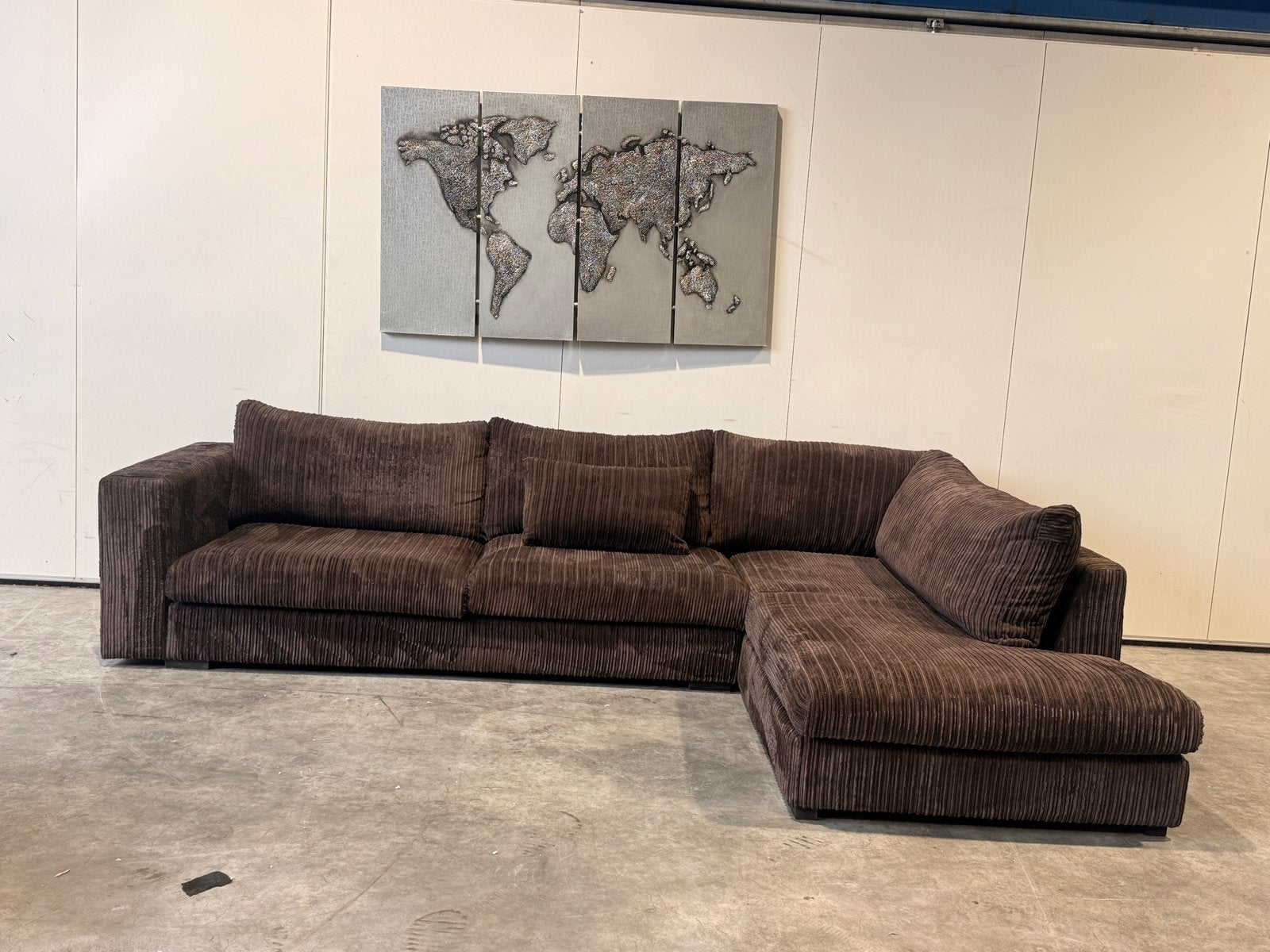 Luxe Hoekbank – Bruine Ribstof, Ribbenstof hoekbank, 100 tot 125 cm, Hoekbank, 300 cm of meer