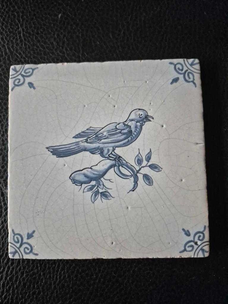 Antieke Delfts Blauwe Tegel met Vogelmotief, Antiek en Kunst, Ophalen of Verzenden