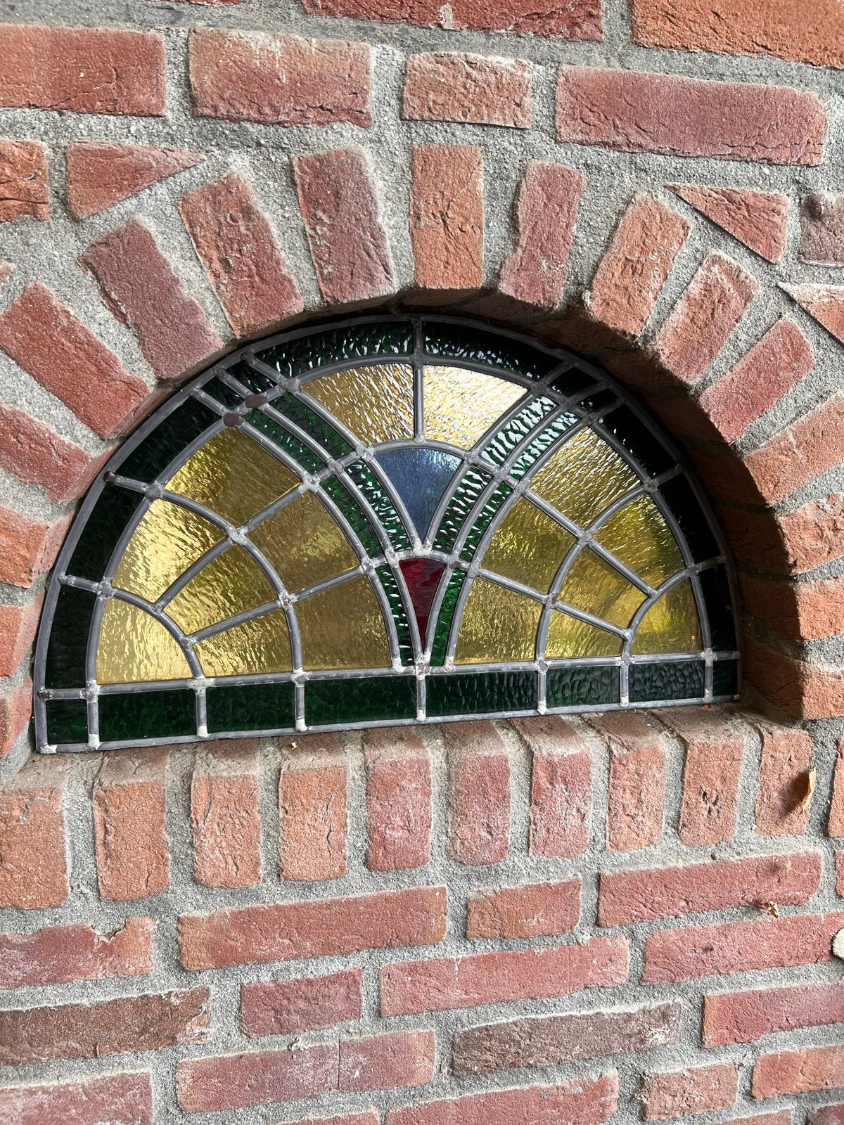 Prachtig glas in lood raam - Halfrond, Doe-het-zelf en Verbouw, Glas en Ramen, Ophalen, Gevelraam of Ruit, Gebruikt, 80 tot 120 cm