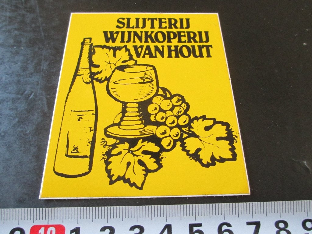 sticker slijterij wijnkoperij van hout, Ophalen, Zo goed als nieuw