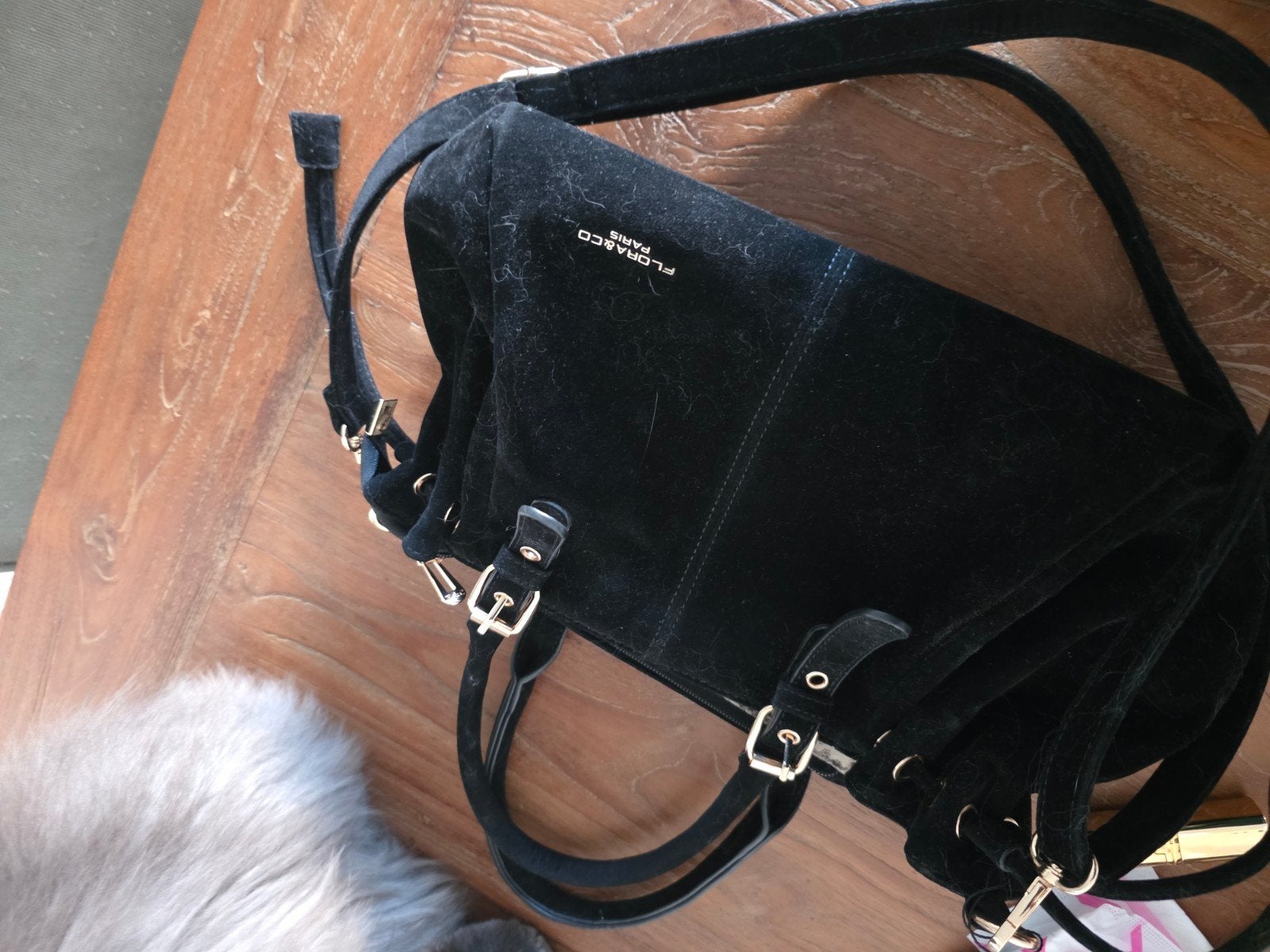Flora & Co Paris Zwarte Suède Handtas, Ophalen, Gebruikt, Zwart, Handtas