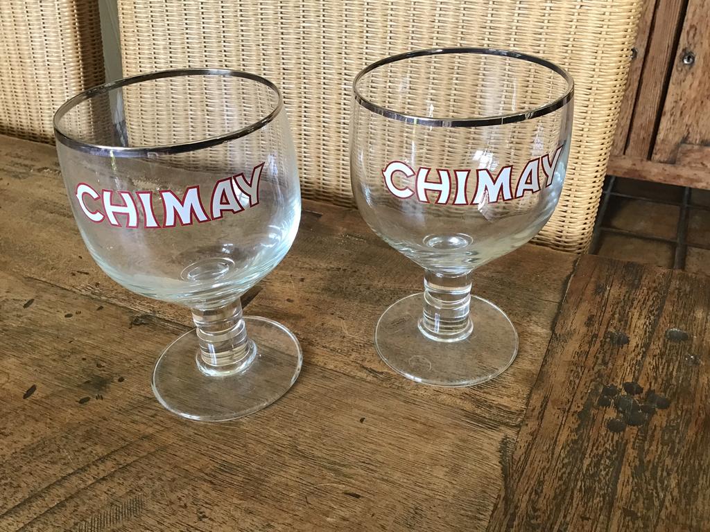 2 trappistglazen bierglas Chimay, Ophalen of Verzenden, Zo goed als nieuw, Glas of Glazen, Overige merken