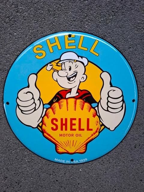 Emaillen bord Shell popeye Texaco Michelin Esso Indian Ford, Reclamebord, Am, Nieuw, Ophalen of Verzenden