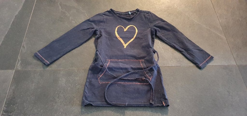 donkerblauwe jurk met los ceintuur van noppies, maat 86, Meisje, Jurkje of Rokje, Ophalen of Verzenden, Zo goed als nieuw