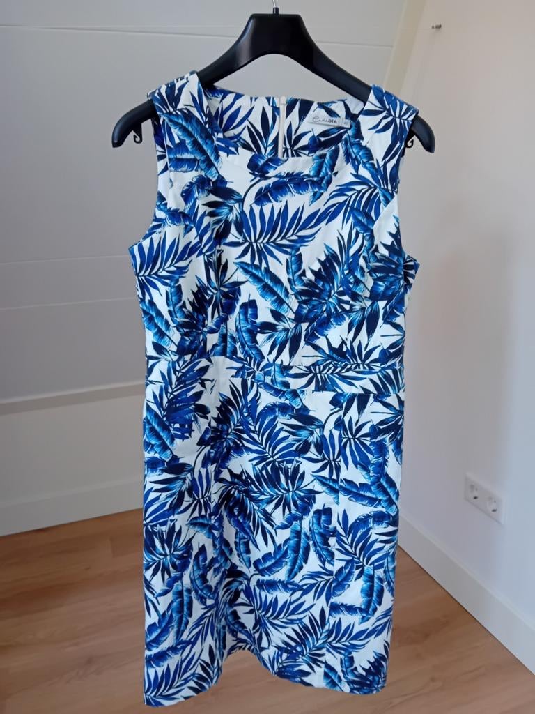 Zomerse jurk met blauwe bladprint - Cadadía, Maat 38/40 (M), Blauw, Cada Día, Ophalen of Verzenden