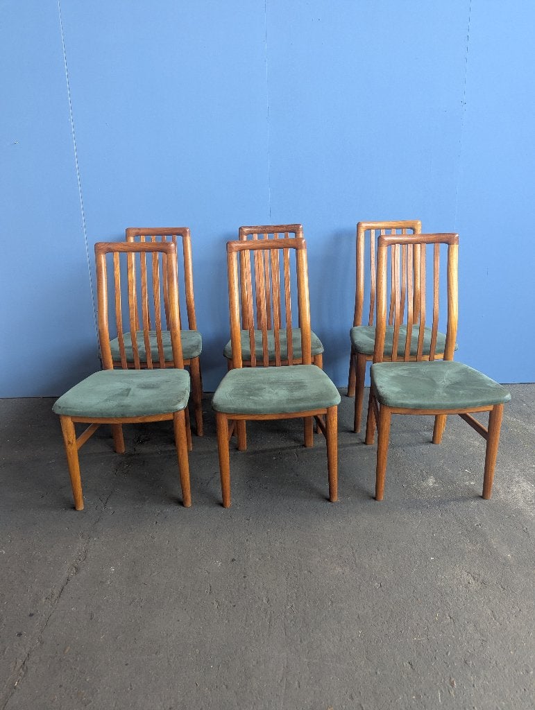 6x teak dining chairs - Schou Andersen- Denmark, Bruin, Ophalen of Verzenden, Vijf, Zes of meer stoelen, Leer