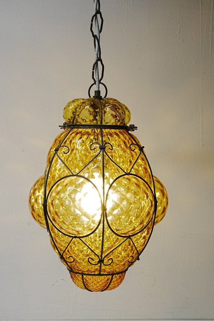 Vintage glazen Venetiaanse hanglamp., Ophalen of Verzenden