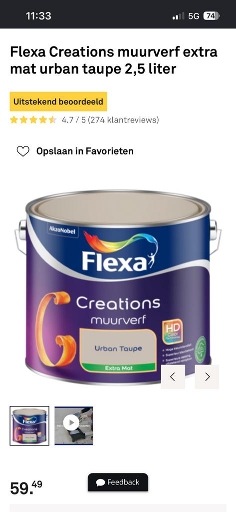 2 x Flexa Creations urban taupe 2,5 liter, Ophalen of Verzenden, Nieuw, Beige