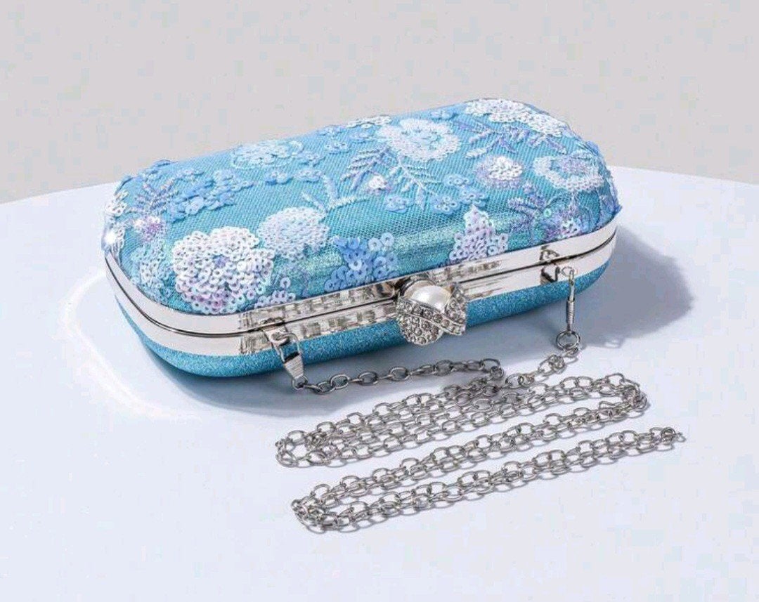Nieuw Avondtasje met Pailletten en Bloemen, Sieraden, Tassen en Uiterlijk, Ophalen, Nieuw, Blauw, Avondtasje