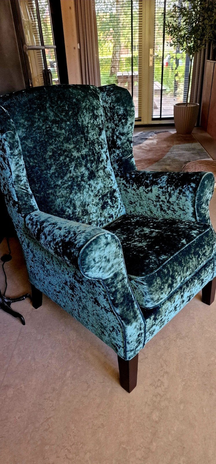 Luxe Oorfauteuil Velvet - Smaragdgroen, Huis en Inrichting, Fauteuils, Ophalen, Minder dan 75 cm, Zo goed als nieuw, 75 tot 100 cm