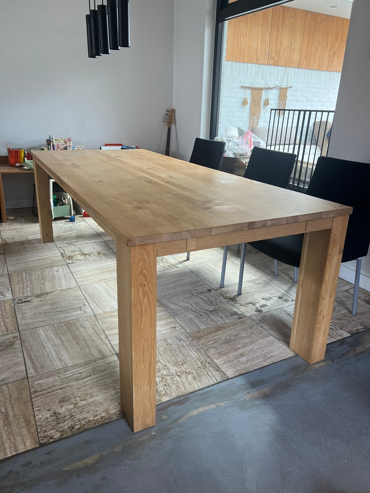 Massief eiken eettafel 240x100 cm + aanzetstuk