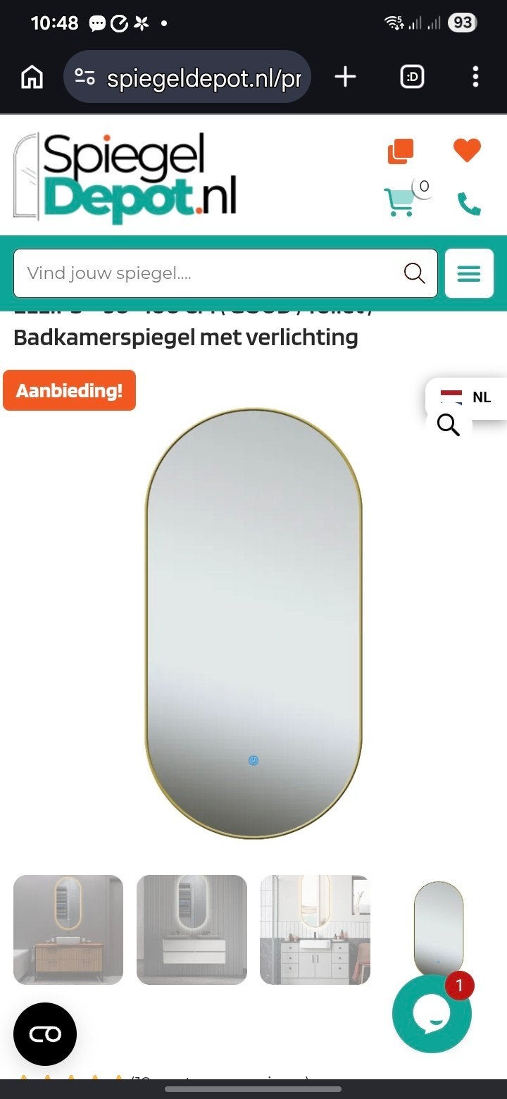 Ovale Badkamerspiegel met Verlichting 100 x 50 - Goud, Ophalen, 100 tot 150 cm, Nieuw, Ovaal