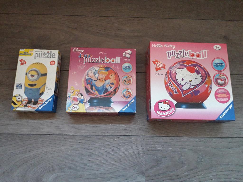 3D-Puzzel (3x) Bol (Hello Kitty – Prinsessen – Minion), Ophalen of Verzenden, Meer dan 50 stukjes, Zo goed als nieuw, 6 jaar of ouder
