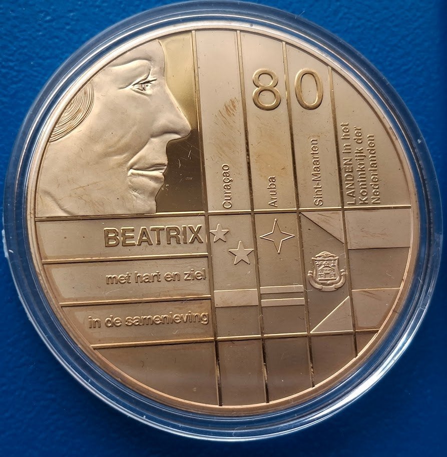 Penning Beatrix 80 Provincies van Nederland Verguld c - 2018, Verzenden, Brons, Nederland