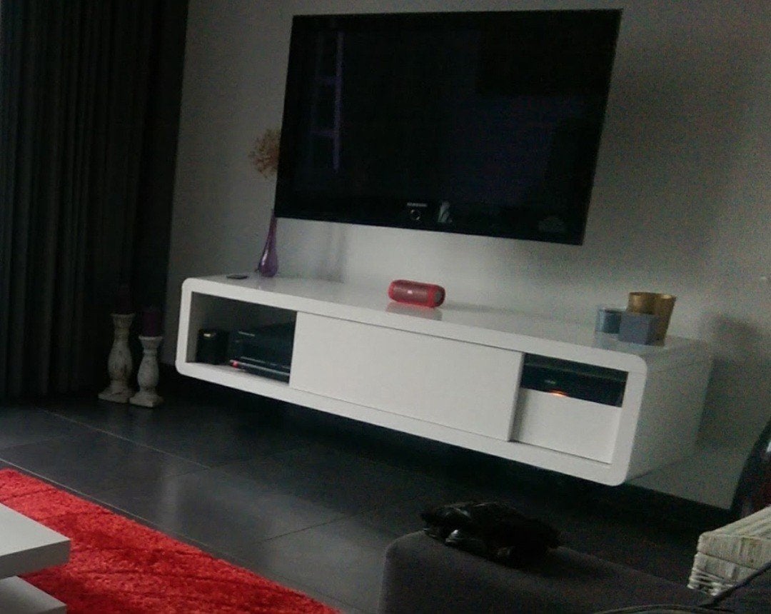 Modern wit  tv-meubel, Overige materialen, Gebruikt, 150 tot 200 cm, Ophalen of Verzenden