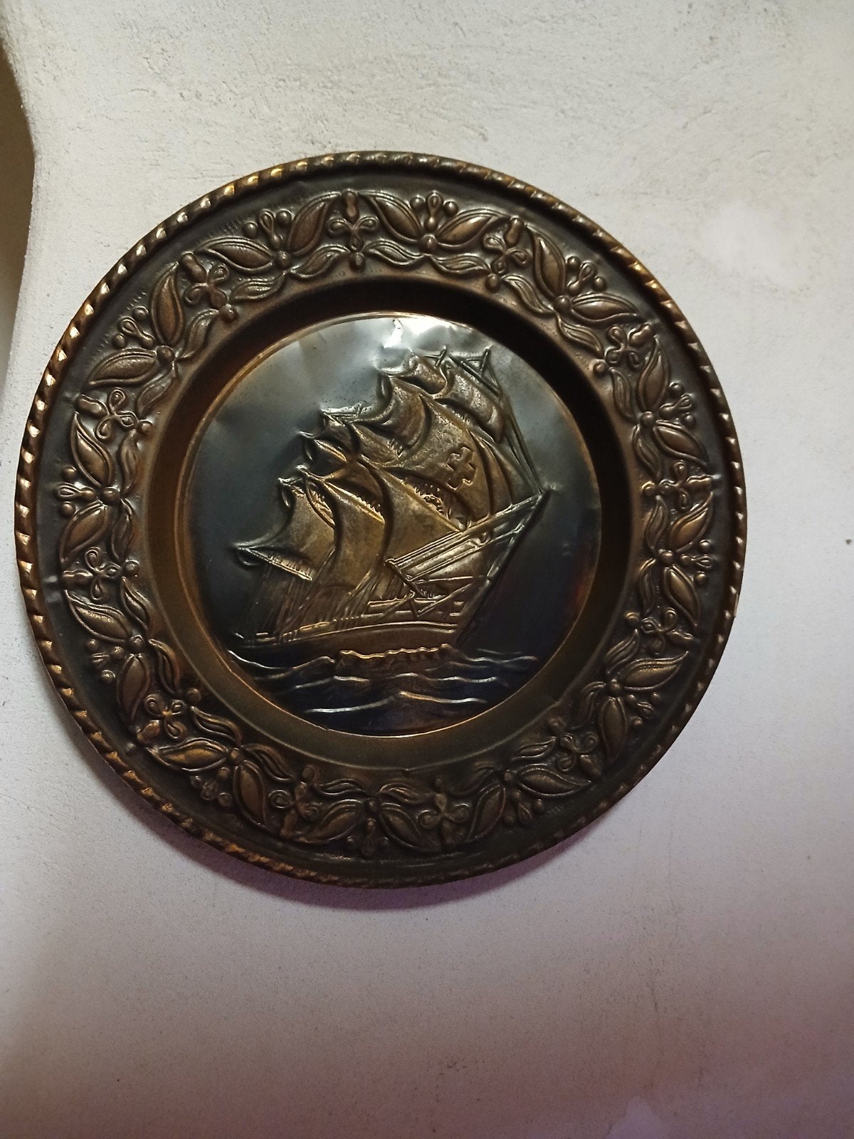 Decoratieve Koperen Wandplaat met Zeilschip, Antiek en Kunst, Ophalen