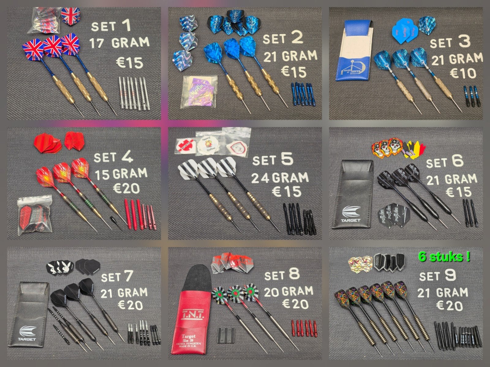 Diverse goedkope dartsets (nieuw/gebruikt) beginners/profs, Sport en Fitness, Ophalen of Verzenden, Zo goed als nieuw, Pijlen