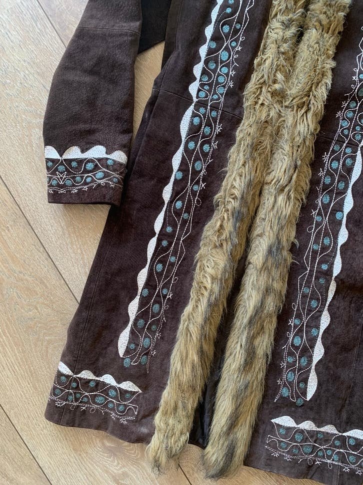 Naf Naf lammy coat S M embroidery afghan leren jas, Maat 38/40 (M), -, Ophalen of Verzenden, Zo goed als nieuw