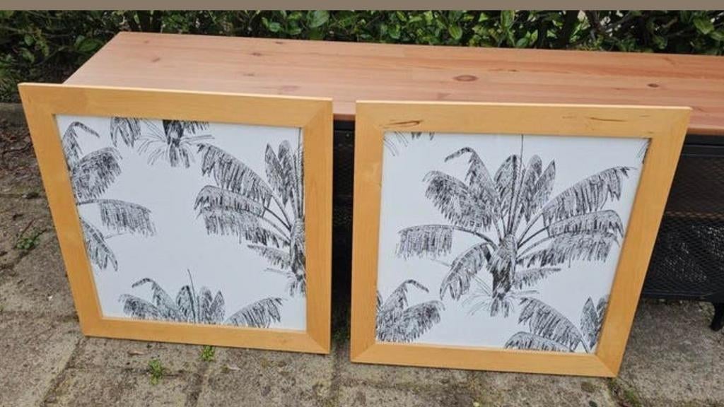 2x IKEA Fjalista houten lijsten met glas, 58,5x58,5 cm, Ophalen