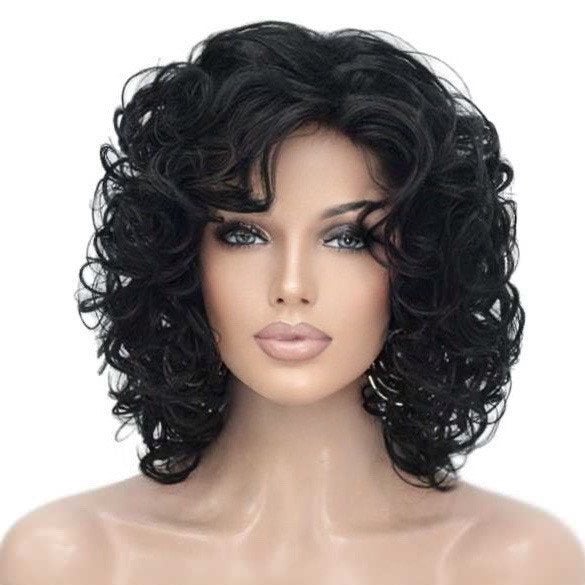 Pruik schouderlang krullend haar kleur zwart, Ophalen of Verzenden, Nieuw, Pruik of Haarverlenging