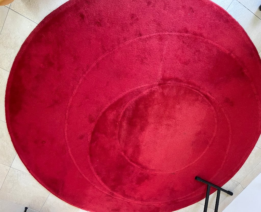 Vintage IKEA PS Design Vloerkleed 100% Wol – Rood (Ø 230 cm), Gebruikt, Rond, 200 cm of meer, 200 cm of meer